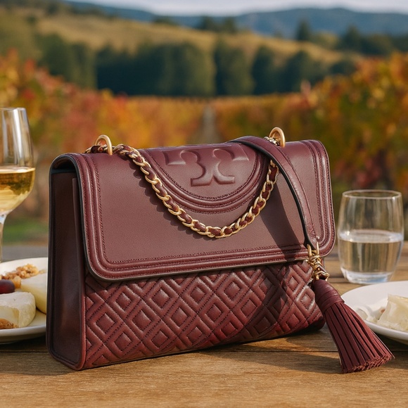 NEW Tory Burch Fleming Claret Red Leather Convertible Shoulder Bag/Crossbody Bag - Picture 1 of 15
